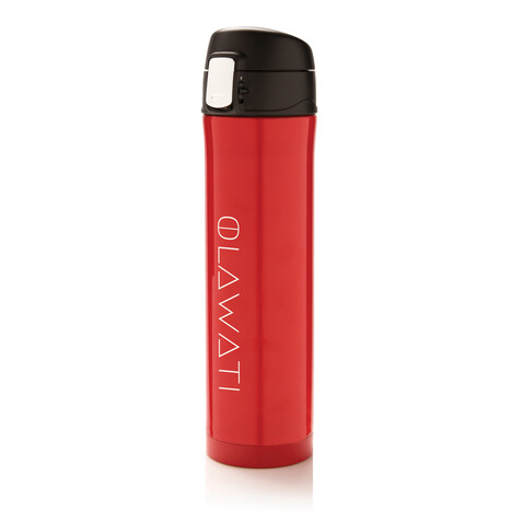 Easy Lock Vakuum-Flasche aus RCS recyceltem Stahl rot bedrucken, Art.-Nr. P435.504