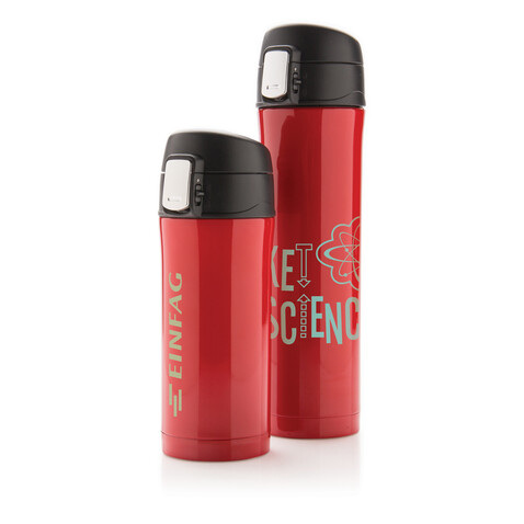 Easy Lock Vakuum-Flasche aus RCS recyceltem Stahl rot bedrucken, Art.-Nr. P435.504