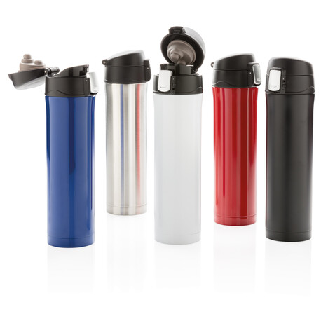 Easy Lock Vakuum-Flasche aus RCS recyceltem Stahl rot bedrucken, Art.-Nr. P435.504