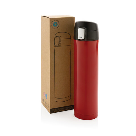 Easy Lock Vakuum-Flasche aus RCS recyceltem Stahl rot bedrucken, Art.-Nr. P435.504