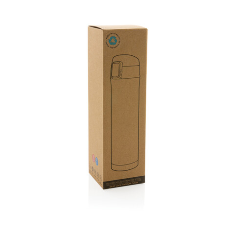 Easy Lock Vakuum-Flasche aus RCS recyceltem Stahl rot bedrucken, Art.-Nr. P435.504
