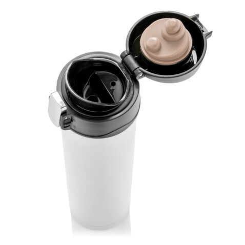 Easy Lock Vakuum-Flasche aus RCS recyceltem Stahl weiß bedrucken, Art.-Nr. P435.503
