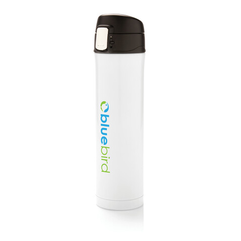 Easy Lock Vakuum-Flasche aus RCS recyceltem Stahl weiß bedrucken, Art.-Nr. P435.503