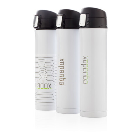 Easy Lock Vakuum-Flasche aus RCS recyceltem Stahl weiß bedrucken, Art.-Nr. P435.503