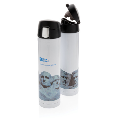 Easy Lock Vakuum-Flasche aus RCS recyceltem Stahl weiß bedrucken, Art.-Nr. P435.503