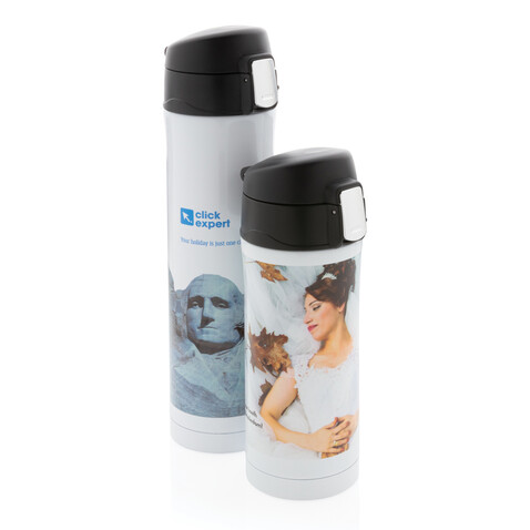 Easy Lock Vakuum-Flasche aus RCS recyceltem Stahl weiß bedrucken, Art.-Nr. P435.503