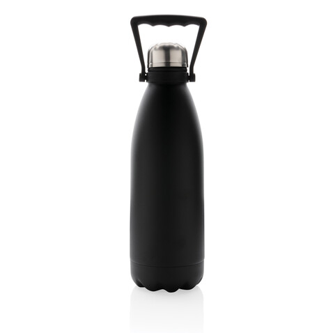 Große Vakuumflasche aus RCS recyceltem Stainless-Steel 1,5L schwarz bedrucken, Art.-Nr. P435.511