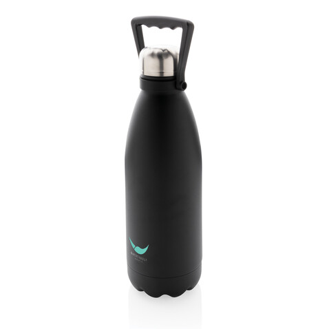 Große Vakuumflasche aus RCS recyceltem Stainless-Steel 1,5L schwarz bedrucken, Art.-Nr. P435.511