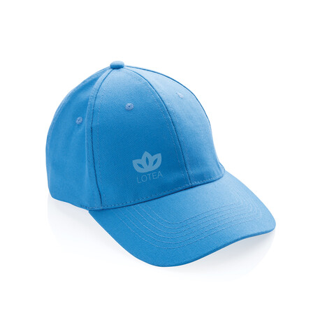 Impact 6 Panel Kappe aus 280gr rCotton mit AWARE™ Tracer tranquil blue bedrucken, Art.-Nr. P453.465