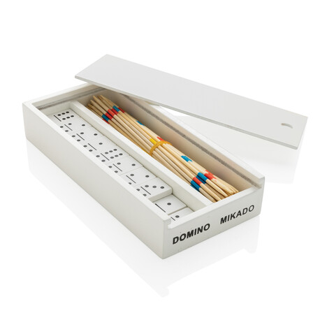 Deluxe Mikado/Domino Set in Holzbox weiß bedrucken, Art.-Nr. P940.153