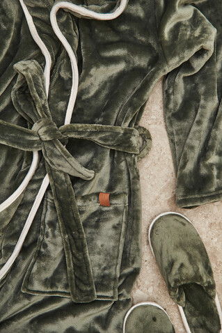 VINGA Louis Luxus Plüsch GRS rPET Bademantel Größe S/M grün bedrucken, Art.-Nr. 495030