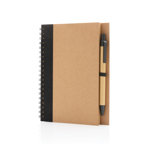 Kraft Spiral-Notizbuch mit Stift schwarz bedrucken, Art.-Nr. P774.261