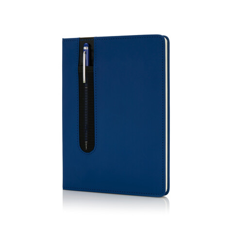 Basic Hardcover PU A5 Notizbuch mit Stylus-Stift navy blau bedrucken, Art.-Nr. P773.315