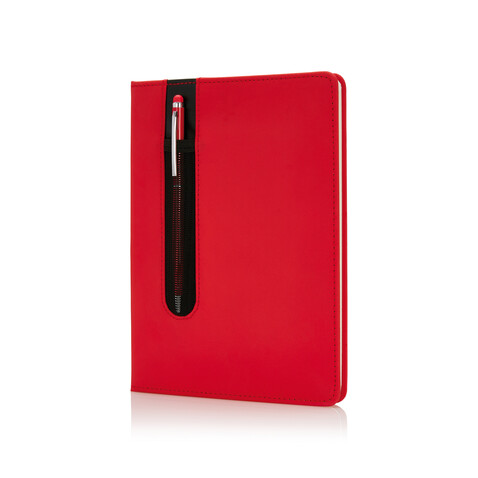 Basic Hardcover PU A5 Notizbuch mit Stylus-Stift rot bedrucken, Art.-Nr. P773.314