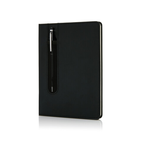 Basic Hardcover PU A5 Notizbuch mit Stylus-Stift schwarz bedrucken, Art.-Nr. P773.311