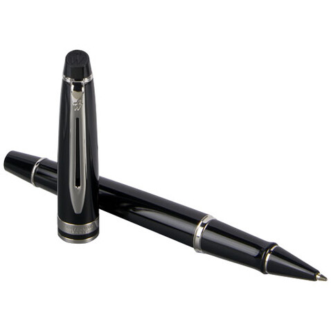 Waterman Expert Tintenroller (schwarze Mine), schwarz, silber bedrucken, Art.-Nr. 10650605