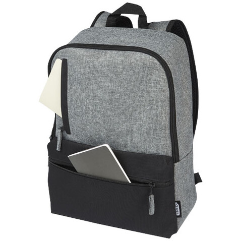 Reclaim 15&quot; GRS recycelter Laptop Rucksack 14 L, schwarz, heather grau bedrucken, Art.-Nr. 12065590