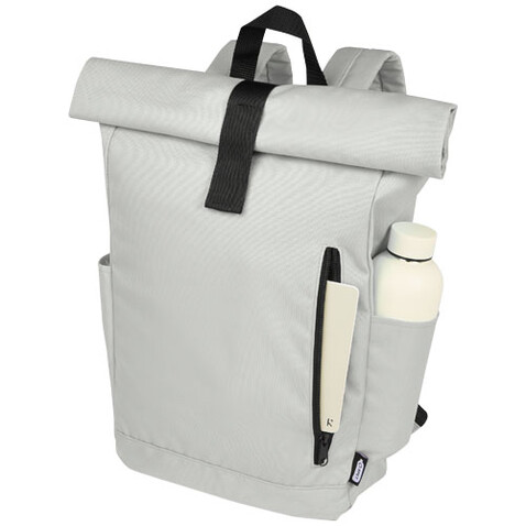 Byron 15,6&quot; GRS RPET Roll-Top Rucksack 18 L, hellgrau bedrucken, Art.-Nr. 12065980