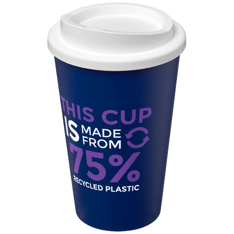 Americano® Eco 350 ml recycelter Becher, blau, weiss bedrucken, Art.-Nr. 21042226