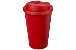 Americano® Eco 350 ml recycelter Becher mit auslaufsicherem Deckel, rot bedrucken, Art.-Nr. 21042504