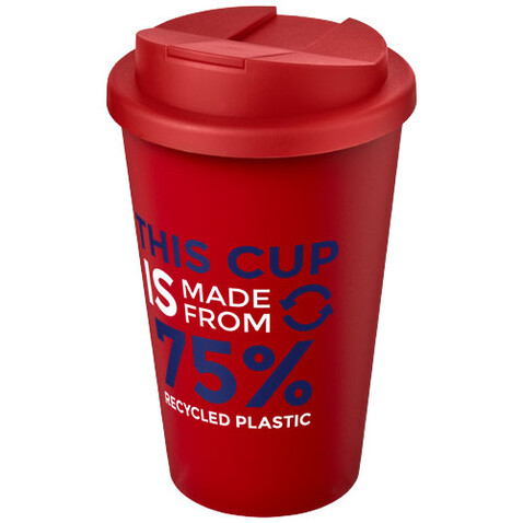 Americano® Eco 350 ml recycelter Becher mit auslaufsicherem Deckel, rot bedrucken, Art.-Nr. 21042504