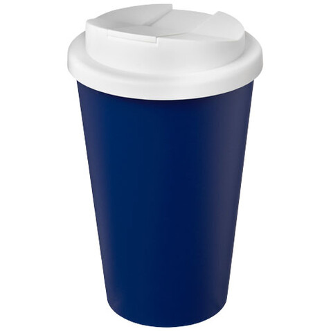 Americano® Eco 350 ml recycelter Becher mit auslaufsicherem Deckel, blau, weiss bedrucken, Art.-Nr. 21042510