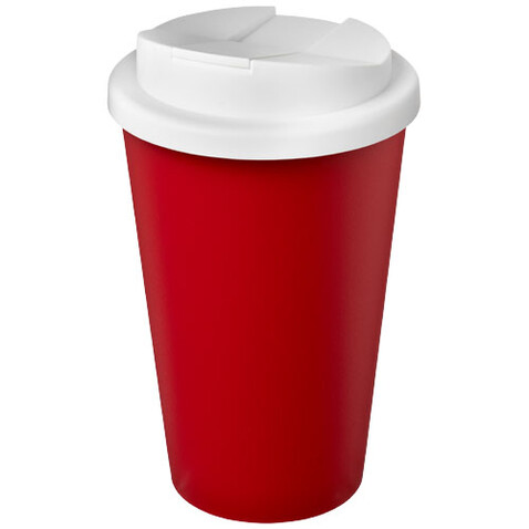 Americano® Eco 350 ml recycelter Becher mit auslaufsicherem Deckel, rot, weiss bedrucken, Art.-Nr. 21042512