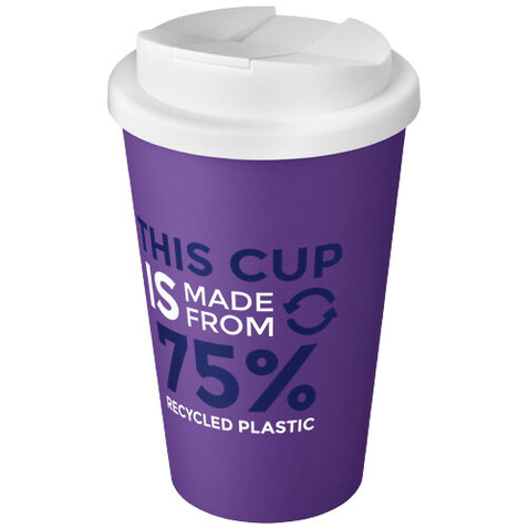 Americano® Eco 350 ml recycelter Becher mit auslaufsicherem Deckel, lila, weiss bedrucken, Art.-Nr. 21042513 Americano® Eco 350 ml recycelter Becher mit auslaufsicherem Deckel, lila, weiss bedrucken, Art.-Nr. 21042513