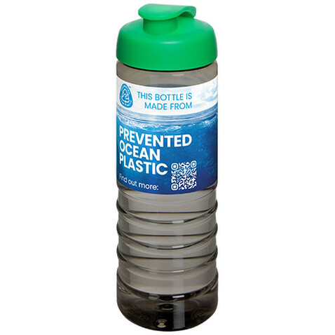 H2O Active® Eco Treble 750 ml Sportflasche mit Stülpdeckel, kohle, grün bedrucken, Art.-Nr. 21047903