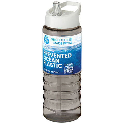 H2O Active® Eco Treble 750 ml Sportflasche mit Stülpdeckel, kohle, weiss bedrucken, Art.-Nr. 21048201