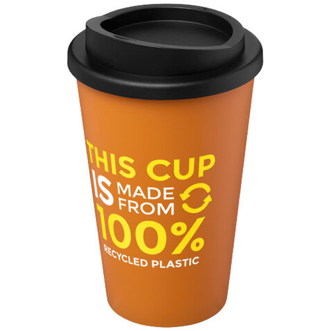 Americano® recycelter isolierter 350 ml Becher, orange, schwarz bedrucken, Art.-Nr. 21069131
