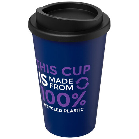 Americano® recycelter isolierter 350 ml Becher, blau, schwarz bedrucken, Art.-Nr. 21069152