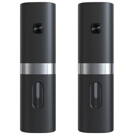 SCX.design K02 elektrisches Salz- und Pfeffermühlen Set mit Leuchtlogo, schwarz, silber bedrucken, Art.-Nr. 1PX13090