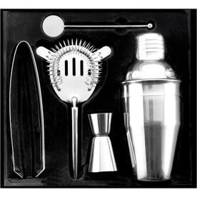 Cocktailshaker-Set aus Edelstahl Natalina – Silber bedrucken, Art.-Nr. 032999999_4680