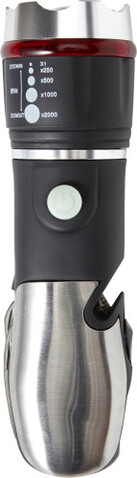 Multifunktionstaschenlampe aus ABS-Kunststoff/Edelstahl/Silikon Amayah – Schwarz bedrucken, Art.-Nr. 001999999_7747