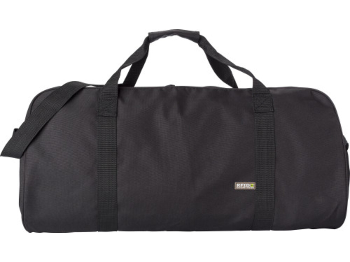Sporttasche aus 600D Polyester mit integriertem RFID Schutz Roscoe – Schwarz bedrucken, Art.-Nr. 001999999_8491
