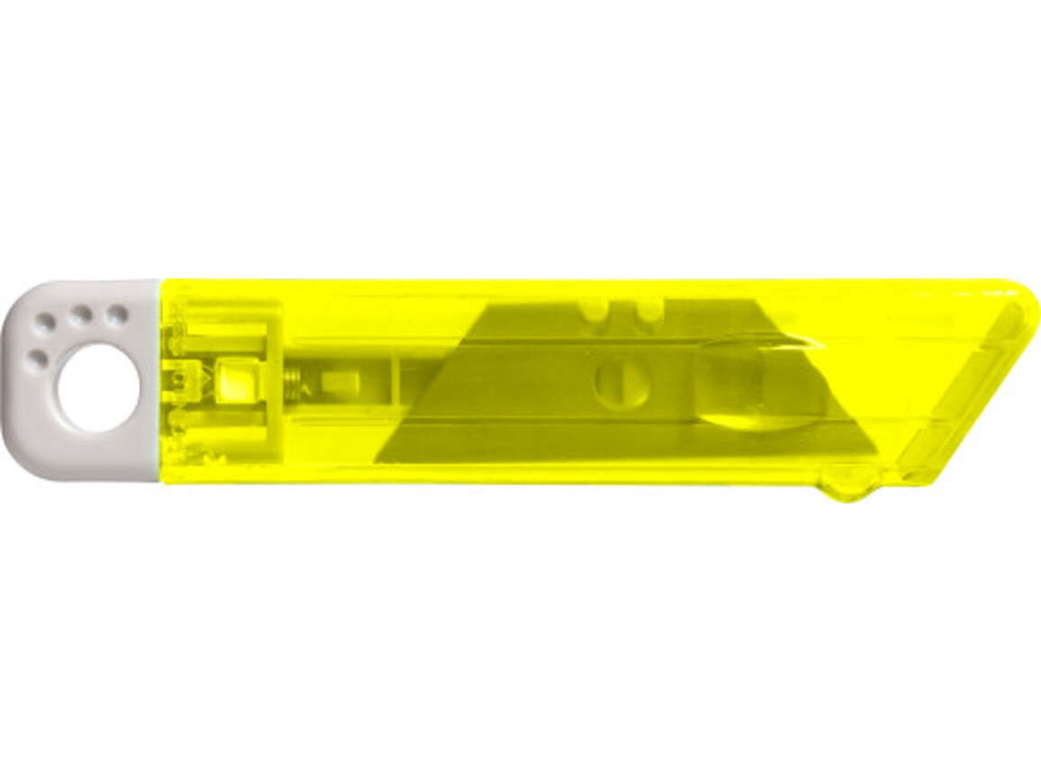 Cutter-Messer mit Federkernautomatik aus Kunststoff Griffin – Gelb bedrucken, Art.-Nr. 006999999_8545