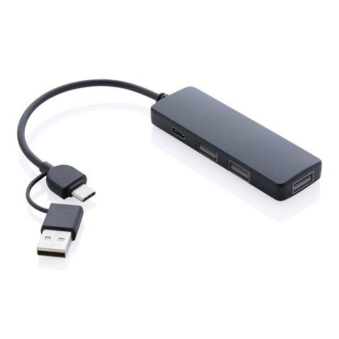 RCS recycelter USB-Hub mit Dual-Input schwarz bedrucken, Art.-Nr. P308.261
