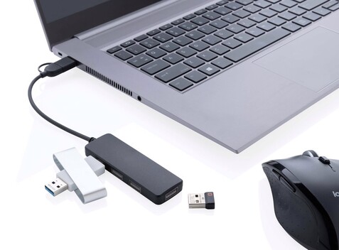 RCS recycelter USB-Hub mit Dual-Input schwarz bedrucken, Art.-Nr. P308.261