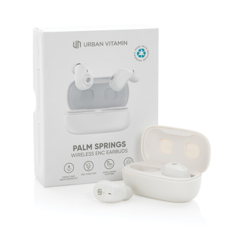 Urban Vitamin Palm Springs ENC Ohrhörer aus RCS rPlastik weiß bedrucken, Art.-Nr. P329.813