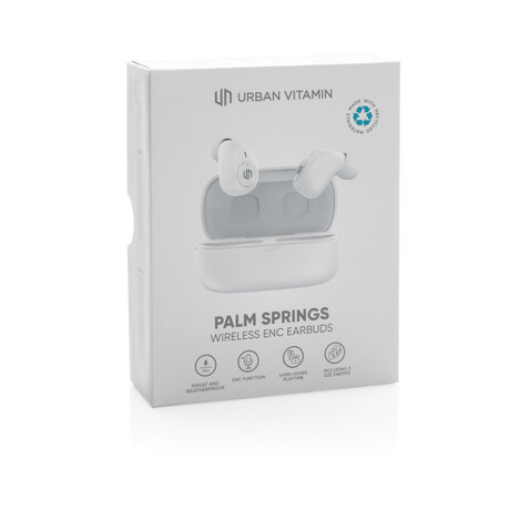 Urban Vitamin Palm Springs ENC Ohrhörer aus RCS rPlastik weiß bedrucken, Art.-Nr. P329.813