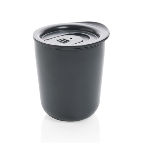 Antimikrobieller Kaffeebecher im klassischen Design grau bedrucken, Art.-Nr. P432.092