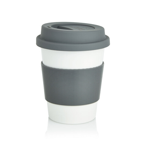 ECO PLA Kaffeebecher grau, weiß bedrucken, Art.-Nr. P432.880