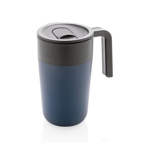 GRS recycelte PP und Stainless Steel Tasse mit Griff navy blau bedrucken, Art.-Nr. P433.235