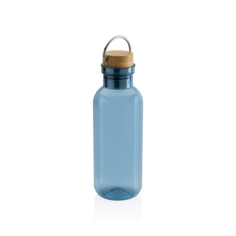 RCS rPET Flasche with Bambusdeckel und Griff blau bedrucken, Art.-Nr. P433.265