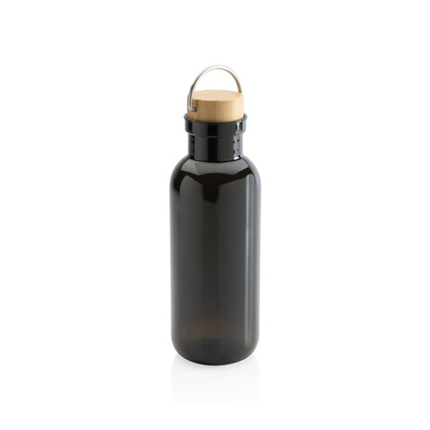 RCS rPET Flasche with Bambusdeckel und Griff schwarz bedrucken, Art.-Nr. P433.261
