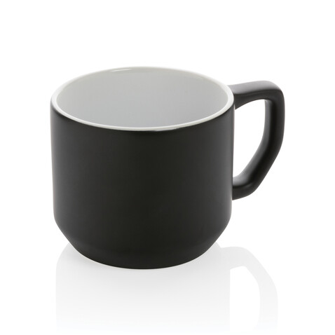 Moderne Keramiktasse, 350ml schwarz, weiß bedrucken, Art.-Nr. P434.041