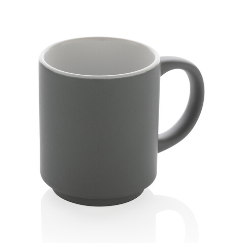 Stapelbare Keramiktasse, 180ml grau bedrucken, Art.-Nr. P434.072