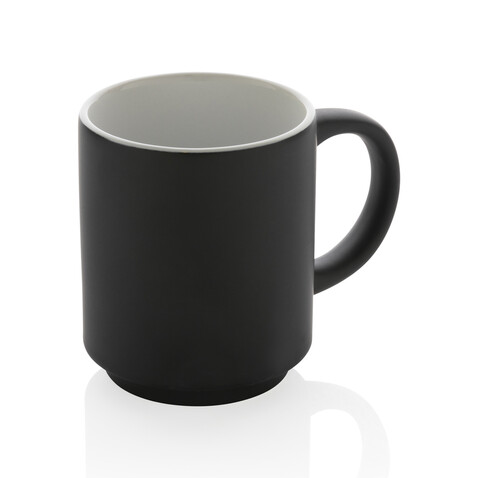Stapelbare Keramiktasse, 180ml schwarz bedrucken, Art.-Nr. P434.071