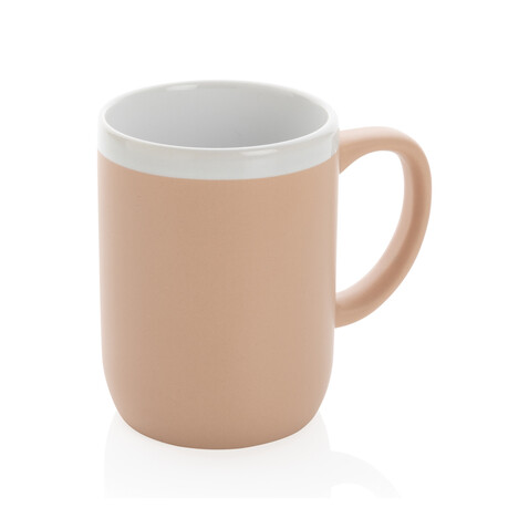 Keramiktasse mit weißem Rand, 300ml braun, weiß bedrucken, Art.-Nr. P434.099